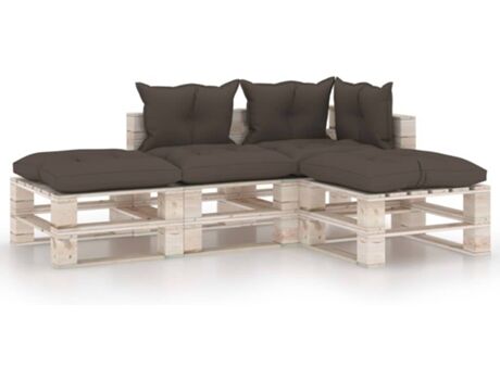 Vidaxl Conjunto Lounge Com Almofadão 3066236 (Cinzento-acastanhado - Madeira - 70 x 67.5 x 62 cm)