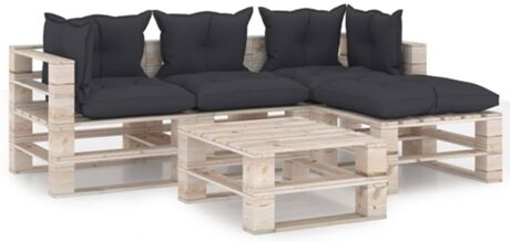 Vidaxl Conjunto Lounge Com Almofadão 3066175 (Antracite - Madeira - 70 x 67.5 x 62 cm)