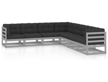 Vidaxl Conjunto de Jardim 7 Peças com Almofadas (Cinzento - Madeira - 70x70x67 cm)