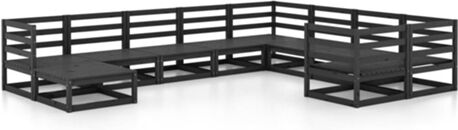 Vidaxl Conjunto de Jardim 10 Peças (Preto - Madeira - 70x70x67 cm)