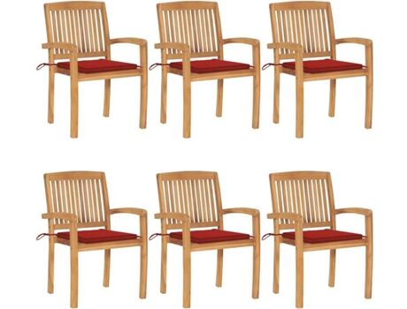 Vidaxl Conjunto 6 Cadeiras de Jardim Empilháveis c/Almofada 3073231 (60x57,5x90 cm - Madeira)