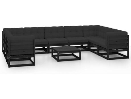 Vidaxl Conjunto de Jardim com Almofadas (Preto - Madeira - 70x70x67 cm)