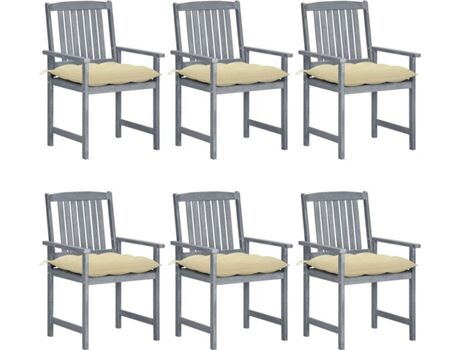 Vidaxl Conjunto 6 Cadeiras de Jardim com Almofadas (Cinzento - Madeira - 61x57x92 cm)