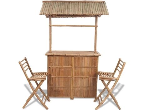 Vidaxl Conjunto duas cadeiras e uma mesa de Exterior bambu