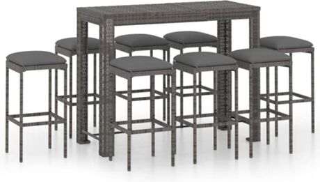 Vidaxl Conjunto de Bar 3064791 (Cinzento - Rattan Vime - 140.5x60.5x110.5 cm - 9 Peças)