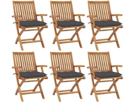 Vidaxl Conjunto 6 Cadeiras de Jardim Dobráveis c/Almofadas 3072765 (56x58x88 cm - Madeira)