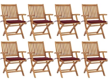 Vidaxl Conjunto 8 Cadeiras de Jardim Dobráveis c/Almofadas 3072786 (56x58x88 cm - Madeira)