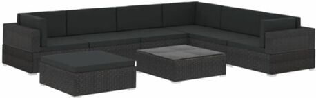 Vidaxl Conjunto de Jardim Lounge 46749 (Preto - Rattan Vime - 74x74x26 cm - 8 Peças)