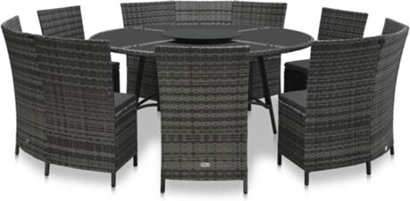 Vidaxl Conjunto de Refeição Jardim (Cinzento - Rattan Vime - 160x74 cm - 7 Peças)