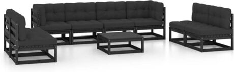 Vidaxl Conjunto de Jardim com Almofadas (Preto - Madeira - 70x70x67 cm)