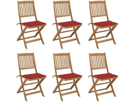 Vidaxl Conjunto 6 Cadeiras de Jardim Dobráveis com Almofadas (Castanho - Madeira - 48,5x57x91 cm)