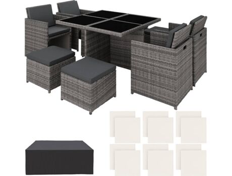 Tectake Conjunto de Jardim Manhattan (Cinzento - Poli-Rattan - 54x58x82 cm)