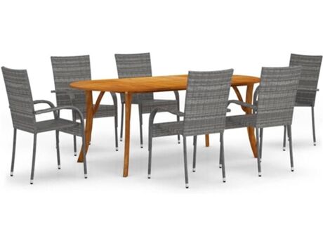 Vidaxl Conjunto de Jantar Exterior 7 Peças (Cinzento - Rattan - 201x100x75 cm)