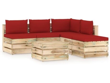 Vidaxl Conjunto de Jardim com Almofadas (Vermelho - Madeira - 69x70x66 cm)