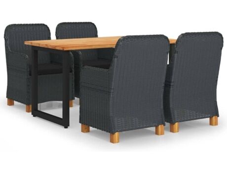 Vidaxl Conjunto de Jantar Exterior com Almofadas (Cinzento - Rattan - 140x80x75 cm)