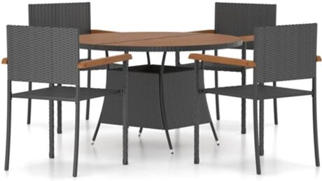 Vidaxl Conjunto de Jantar Exterior 5 Peças (Preto - Rattan - 56x55x88 cm)