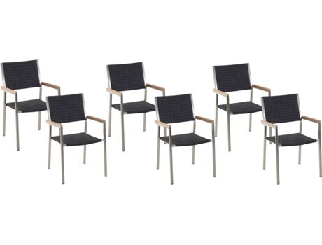 Beliani Conjunto 6 Cadeiras de Jardim Grosseto (Preto - Polietileno - 58x55x87 cm)
