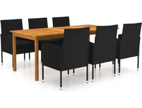 Vidaxl Conjunto de Jantar Exterior 7 Peças (Preto - Madeira de Acácia - 200x90x74 cm)