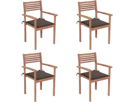 Vidaxl Conjunto 4 Cadeiras de Jardim c/Almofadas 3062297 (56x51x90 cm - Madeira de Teca)