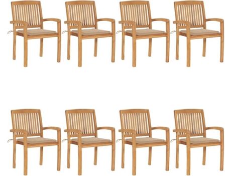 Vidaxl Conjunto 8 Cadeiras de Jardim Empilháveis c/Almofada 3073243 (60x57,5x90 cm - Madeira)