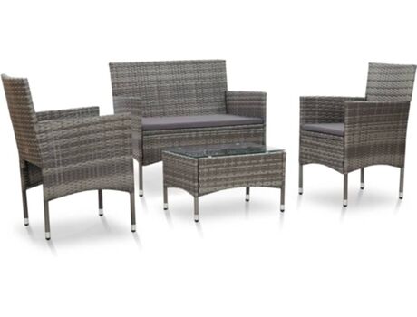 Vidaxl Conjunto de Jardim Lounge (Cinzento - Rattan Vime - 103x58x81 cm - 4 Peças)