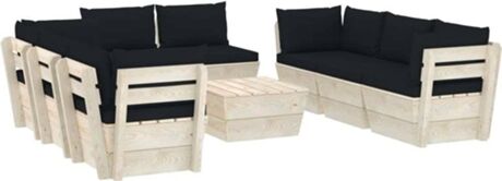 Vidaxl Conjunto de Jardim Lounge 3063655 (Preto - Madeira - 60x60x65 cm - 9 Peças)