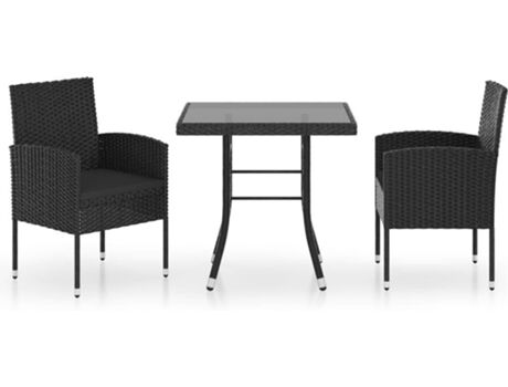 Vidaxl Conjunto de Jantar Exterior 3 Peças (Preto - Rattan - 80x80x74 cm)