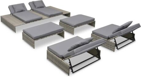 Vidaxl Conjunto de Jardim Lounge (Cinzento - Rattan Vime - 210x140x63 cm - 5 Peças)