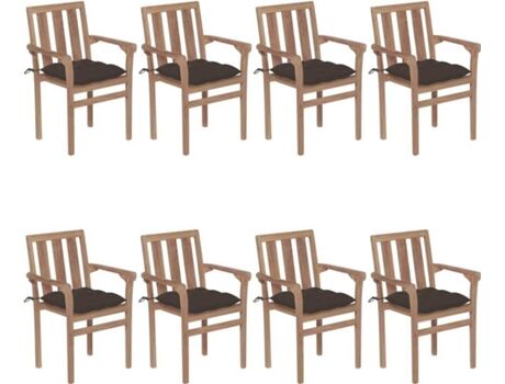 Vidaxl Conjunto 8 Cadeiras de Jardim Empilháveis c/Almofada 3073456 (58x50x89 cm - Madeira)