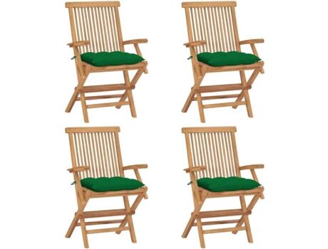 Vidaxl Conjunto 4 Cadeiras de Jardim c/Almofadas 3065637 (55x60x89 cm - Madeira de Teca)