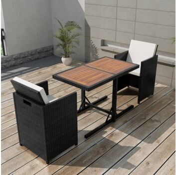 Vidaxl Conjunto de Jardim Bistrô (Preto - Rattan Vime - 110x53x72 cm - 3 Peças)