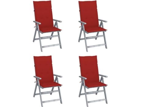 Vidaxl Conjunto 4 Cadeiras de Jardim Reclináveis c/Almofadas 3065383 (57x69x111 cm - Madeira de Acácia)