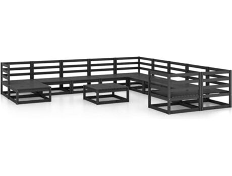 Vidaxl Conjunto de Jardim 12 Peças (Preto - Madeira - 70x70x67 cm)