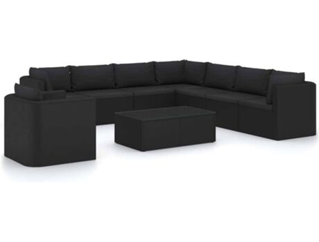 Vidaxl Conjunto de Jardim Lounge (Preto - Rattan Vime - 80x72x63 cm - 10 Peças)