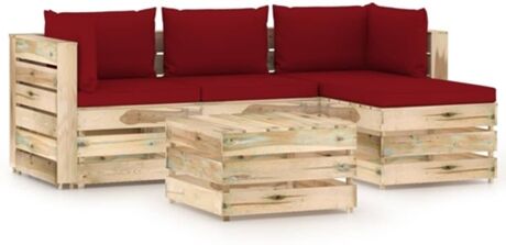 Vidaxl Conjunto Lounge Com Almofadão 3074636 (Castanho - Madeira - 69 x 70 x 66 cm)