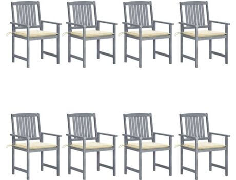 Vidaxl Conjunto 8 Cadeiras de Jardim com Almofadas (Cinzento - Madeira - 61x57x92 cm)
