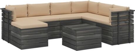 Vidaxl Conjunto de Jardim de Paletes com Almofadas (Bege - Madeira - 60x65x71,5 cm)