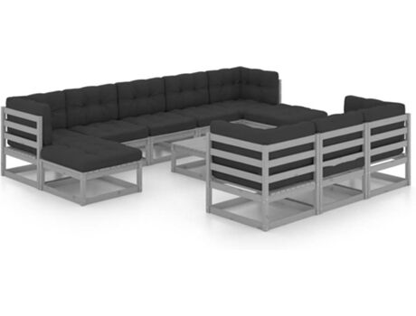 Vidaxl Conjunto de Jardim 11 Peças com Almofadas (Cinzento - Madeira - 70x70x67 cm)