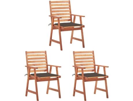 Vidaxl Conjunto 3 Cadeiras de Exterior c/Almofadas 3064355 (56x62x92 cm - Madeira de Acácia)