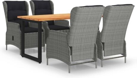 Vidaxl Conjunto de Jantar Exterior com Almofadas (Cinzento - Rattan - 140x80x75 cm)