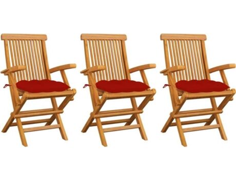 Vidaxl Conjunto 3 Cadeiras de Jardim c/Almofadas 3062535 (55x60x89 cm - Madeira de Teca)