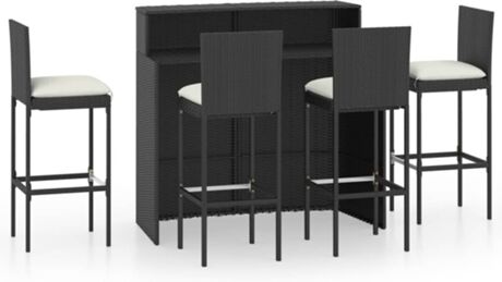 Vidaxl Conjunto de Bar com Almofadas (Preto - Rattan - 120x55x110 cm)