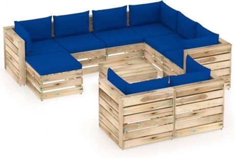 Vidaxl Conjunto Lounge Com Almofadão 3074805 (Castanho - Madeira - 69 x 70 x 66 cm)