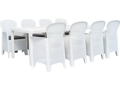 Vidaxl Conjunto de Jantar Exterior plástico branco aspeto de vime (9 peças)