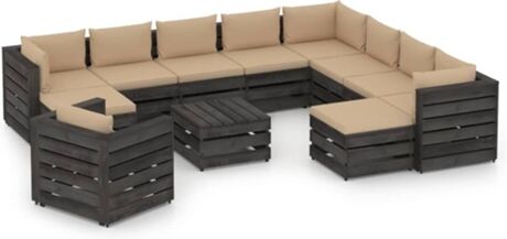 Vidaxl Conjunto de Jardim com Almofadas (Bege - Madeira - 69x70x66 cm)