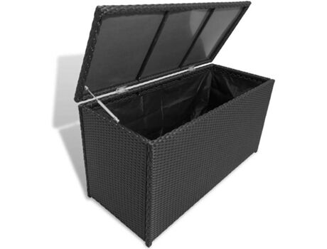 Vidaxl Caixa de arrumação para jardim vime PE preto (120x50x60 cm)