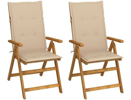 Vidaxl Conjunto 2 Cadeiras de Jardim Reclináveis com Almofadas (Castanho - Madeira - 57x69x111 cm)