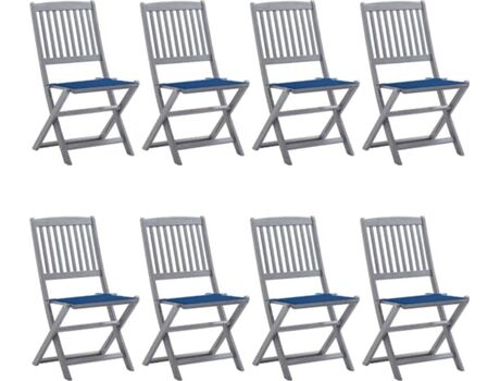 Vidaxl Conjunto 8 Cadeiras de Jardim Dobráveis com Almofadas (Cinzento - Madeira - 48,5x57x91 cm)