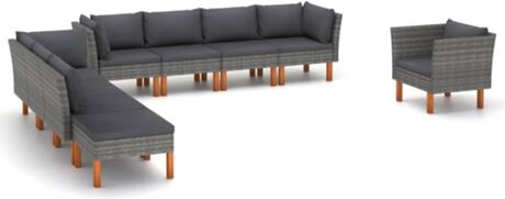 Vidaxl Conjunto de Jardim 9 Peças (Cinzento - Rattan - 72,5x64,5x67 cm)