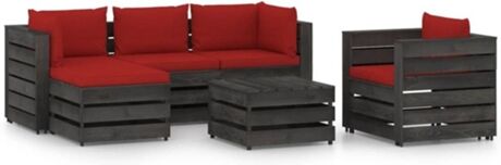 Vidaxl Conjunto de Jardim com Almofadas (Vermelho - Madeira - 69x70x66 cm)